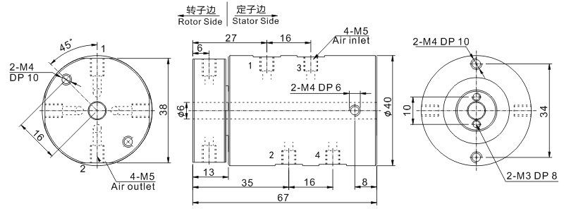 30040043004004系列四通路气电一体滑环 系列滑环外形图纸