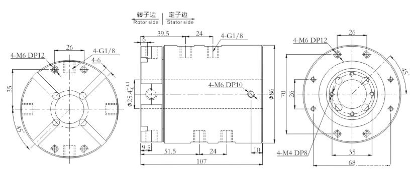 32540063254006系列纯气动旋转接头 系列滑环外形图纸