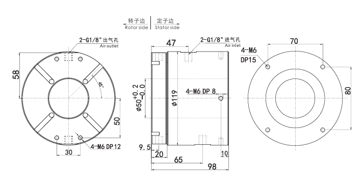 35020063502006中空50mm气动旋转接头 系列滑环外形图纸