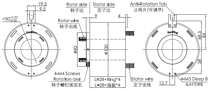 bh50130BH50130系列强弱电信号定做滑环 系列滑环外形图纸