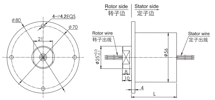 f056F056系列防水米兰体育最近消息(外径56mm,IP65) 系列滑环外形图纸