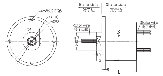 f086F086系列防水米兰体育最近消息(外径86mm,IP65) 系列滑环外形图纸