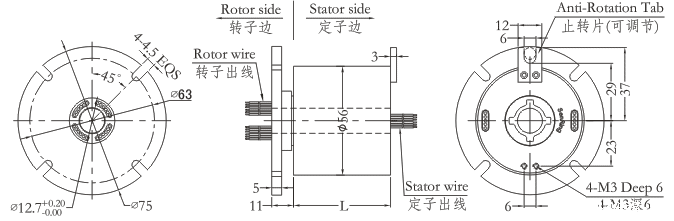 h1256fH1256F系列小过孔滑环(法兰安装) 系列滑环外形图纸