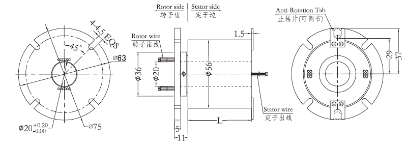 h2056fH2056F系列(转子法兰安装)中空导电环 系列滑环外形图纸