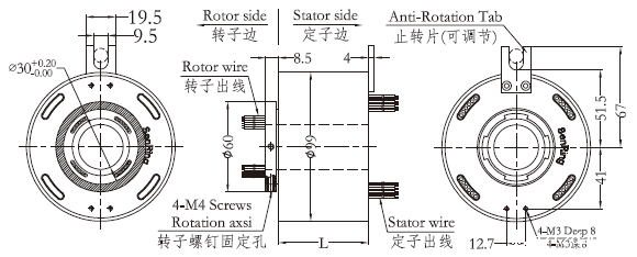 h3099H3099系列（过孔式、空心轴）滑环 系列滑环外形图纸