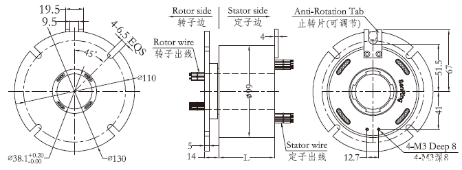 h3899fH3899F系列过孔米兰体育最近消息 系列滑环外形图纸