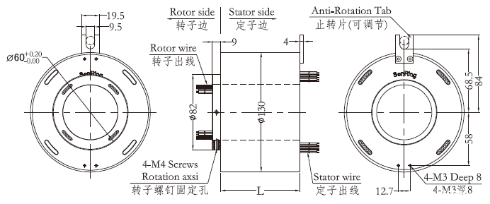 h60130H60130系列(过孔式、空心轴)滑环 系列滑环外形图纸
