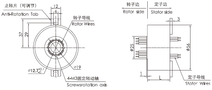 k312K312系列超薄扁平盘式滑环 系列滑环外形图纸