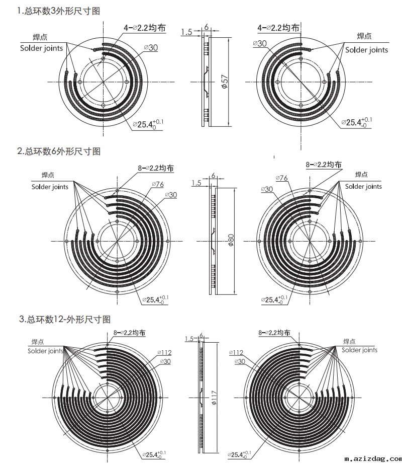p025P025系列PCB板滑环 系列滑环外形图纸